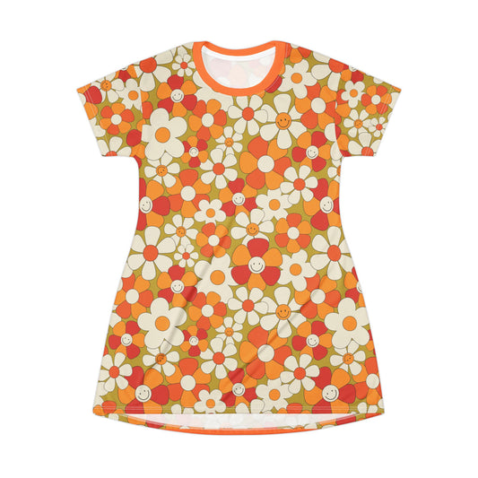 Von Phreak Daisy Smiley Floral T-Shirt Dress for Cheerful Days (MTO)