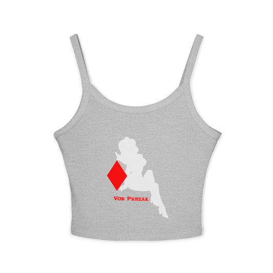 Von Phreak Red Diamond Silhouette of White Mud-Flap Girl Women's Spaghetti Strap Tank Top (MTO)