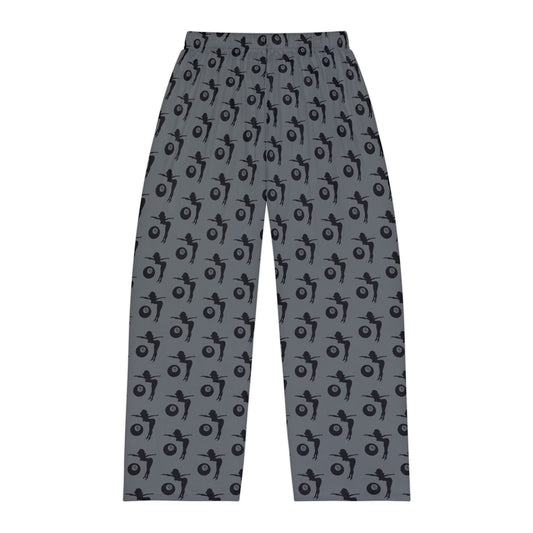 Men's Pajama Pants with Mud-Flap Girl Holding 8-Ball - Grey and Black (MTO)
