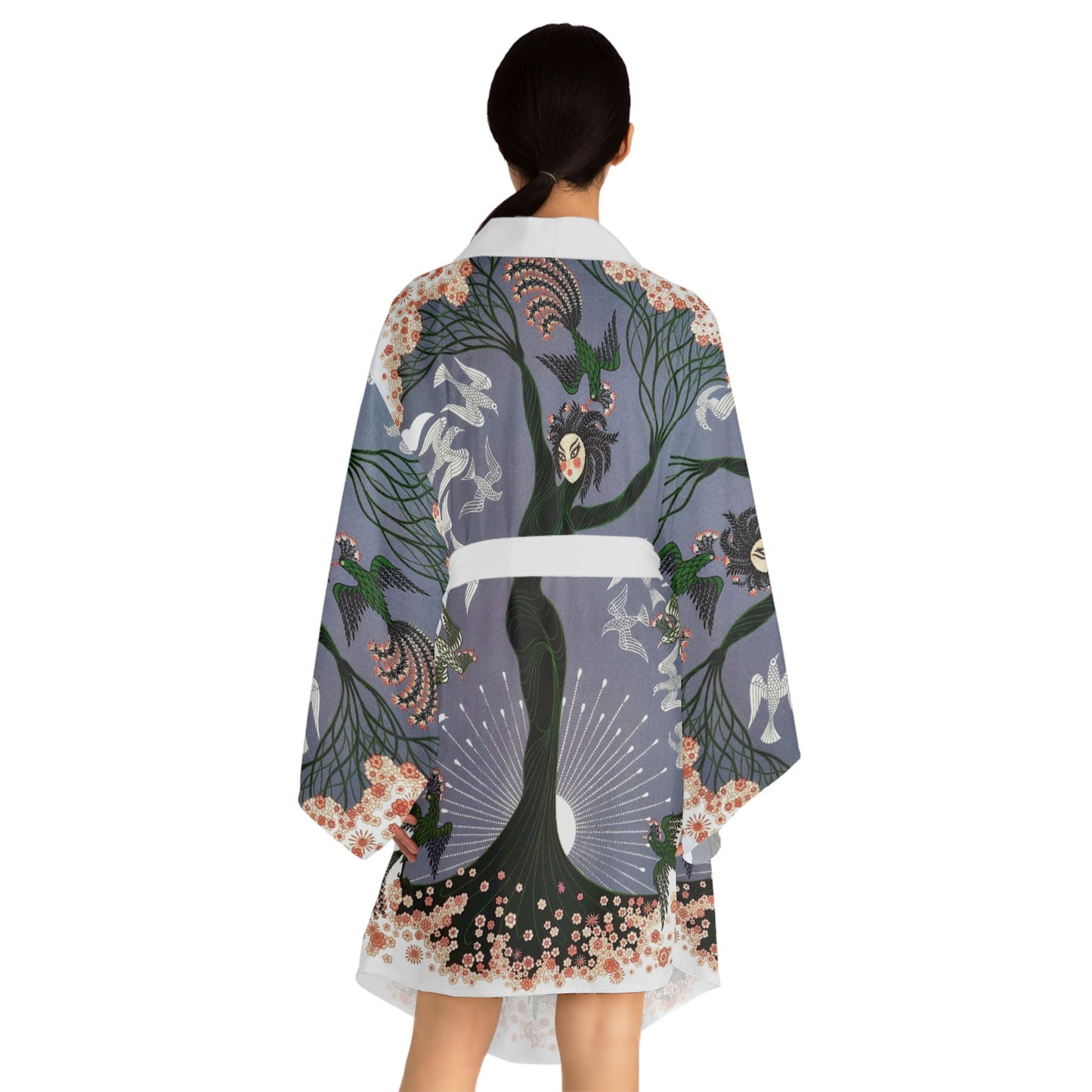 Von Phreak Nature-Inspired Long Sleeve Kimono Robe - Floral Art Design for Relaxation and Style