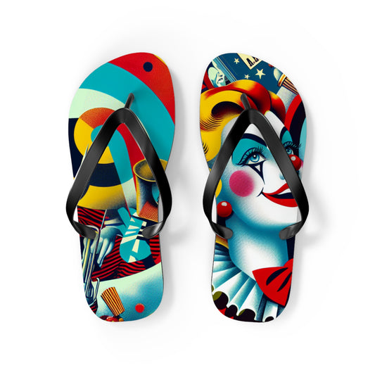 Von Phreak Colorful Vintage Lady Clown Flip Flops, Beach Footwear, Summer Fun Slides, Vacation Sandals, Gift for Pool Lovers (MTO)