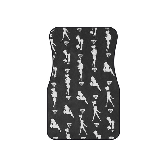 Von Phreak Mud-Flap Girls Silver on Black Stylish Car Mats Set - Modern Silhouette Design for Trendy Vehicles (MTO)