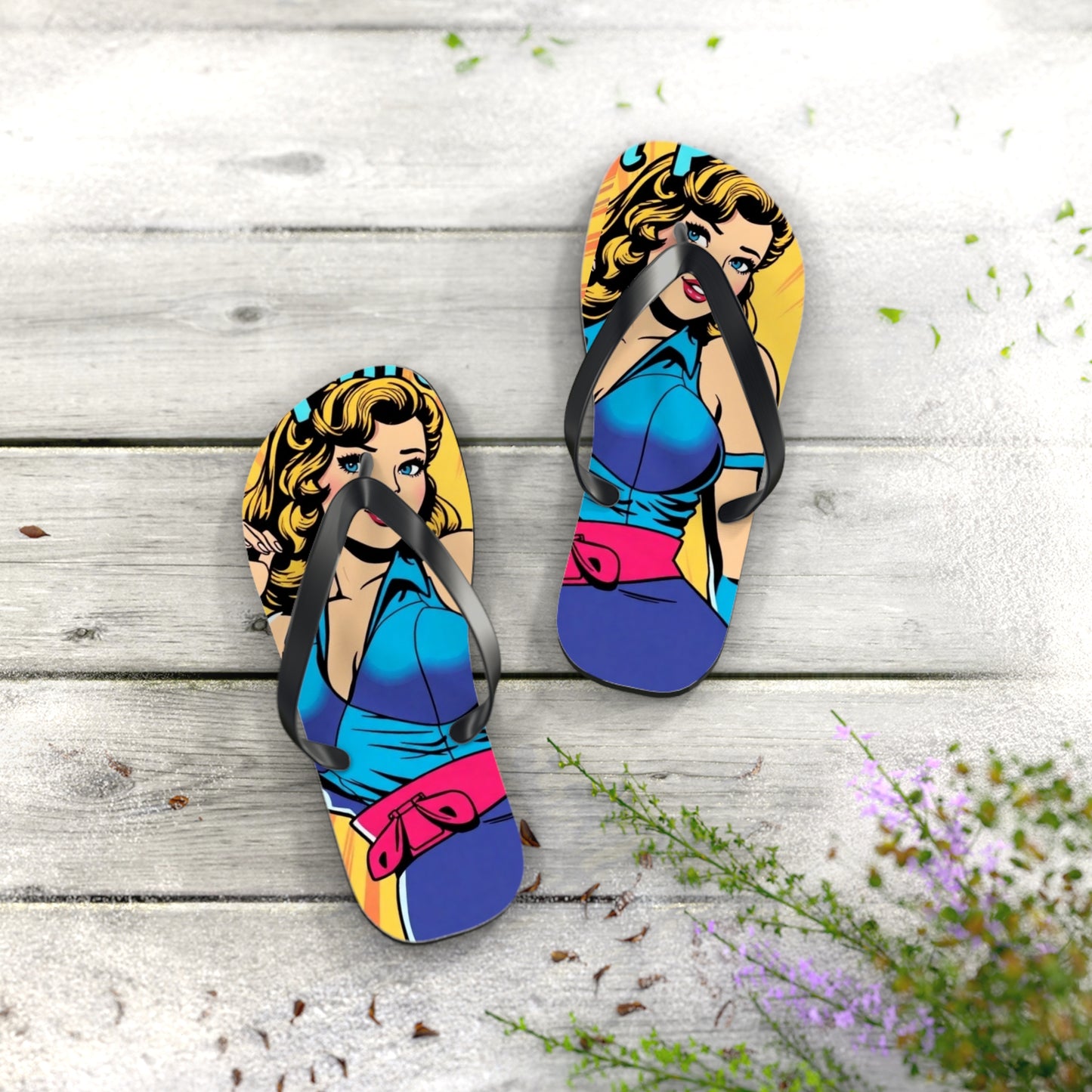 Retro Pop Art Flip Flops - Chic Beach Footwear (MTO)
