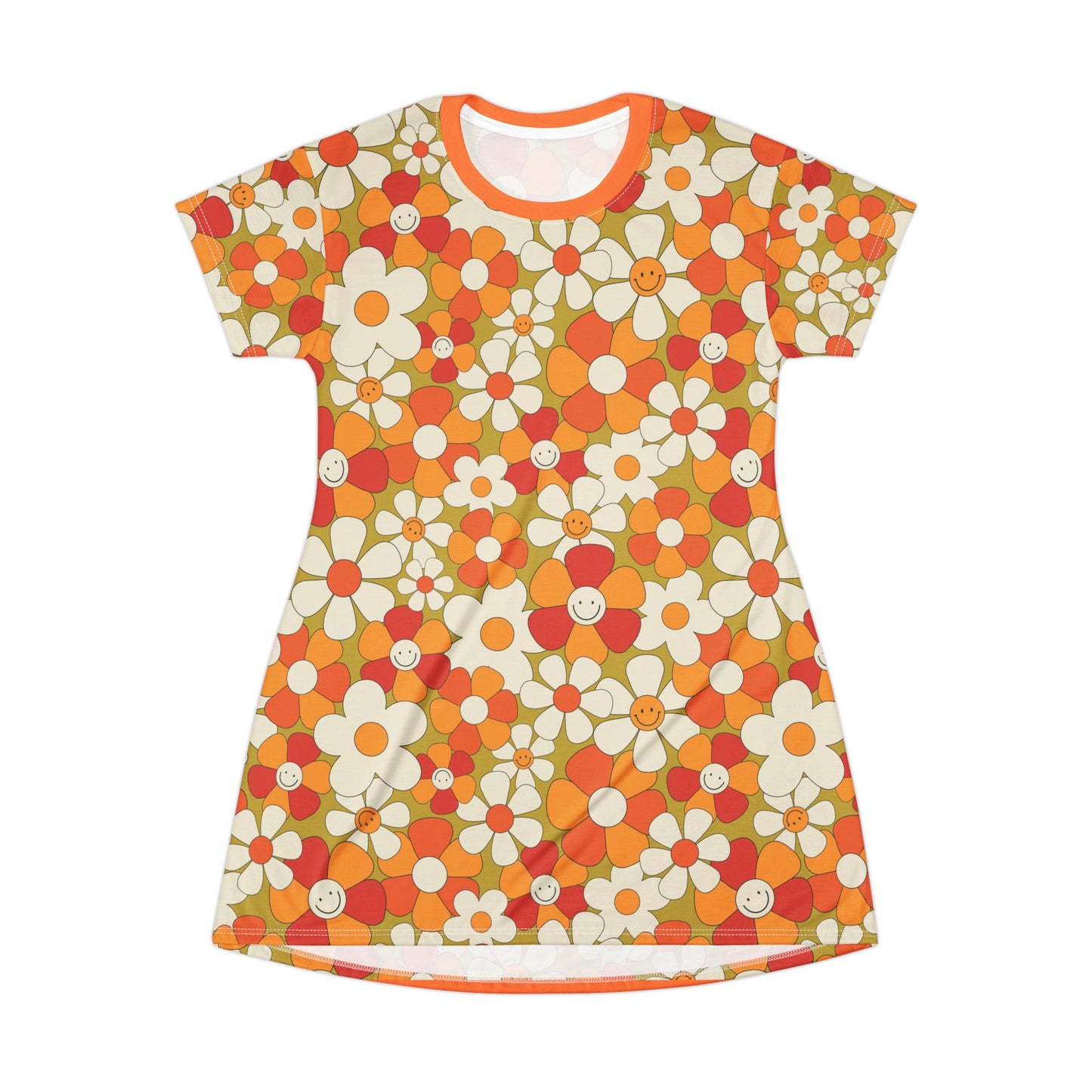 Von Phreak Daisy Smiley Floral T-Shirt Dress for Cheerful Days (MTO)