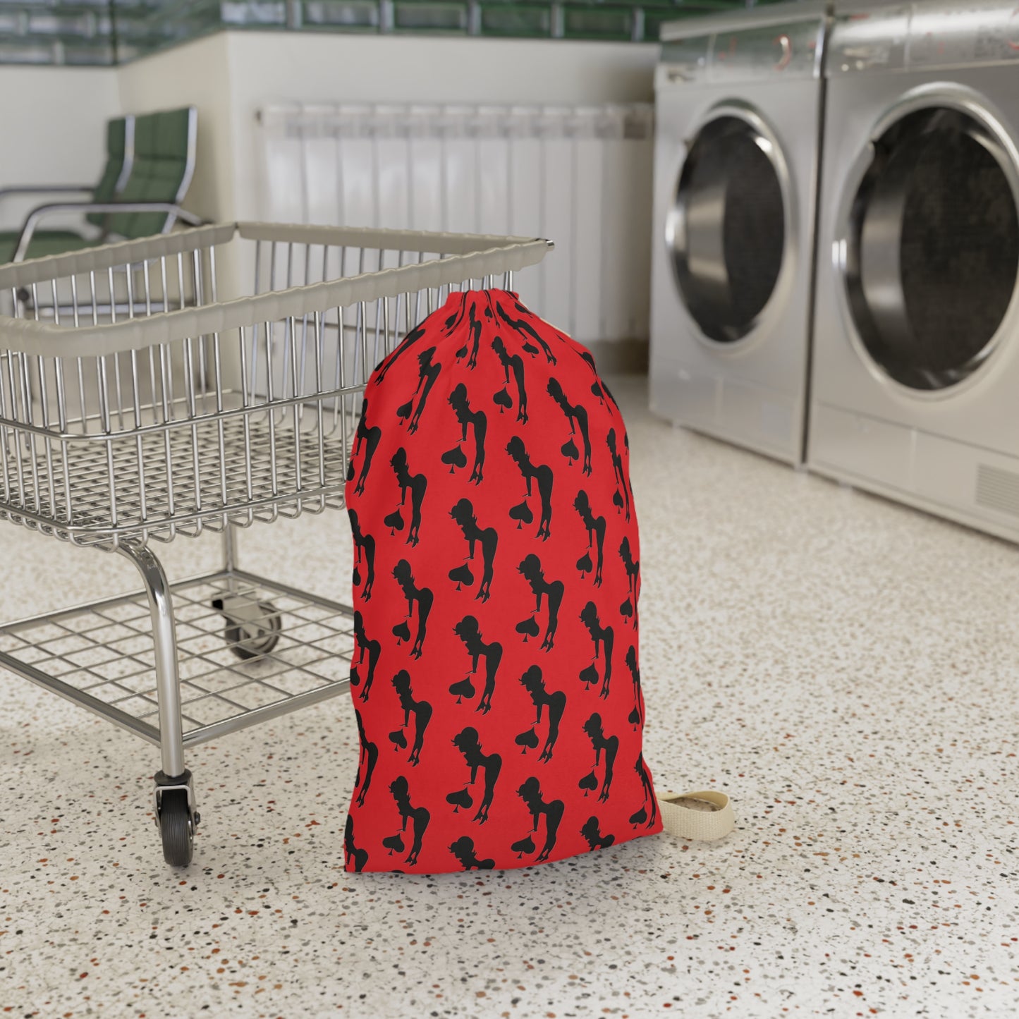 Stylish Red Laundry Bag with Fun Silhouette of Spade Girl Design (MTO)