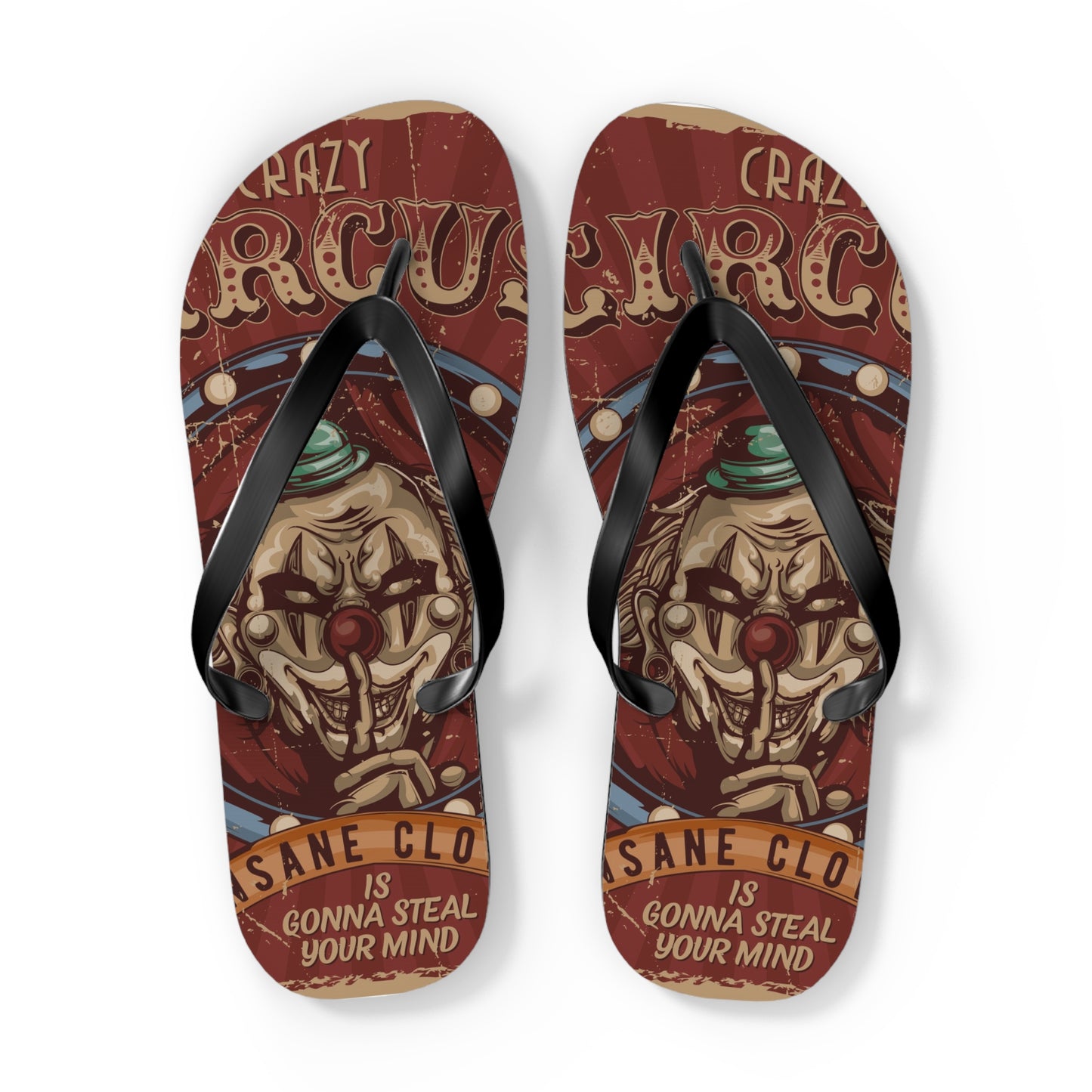 Von Phreak Crazy Circus Flip Flops - Fun Summer Footwear for Clown Lovers (MTO)