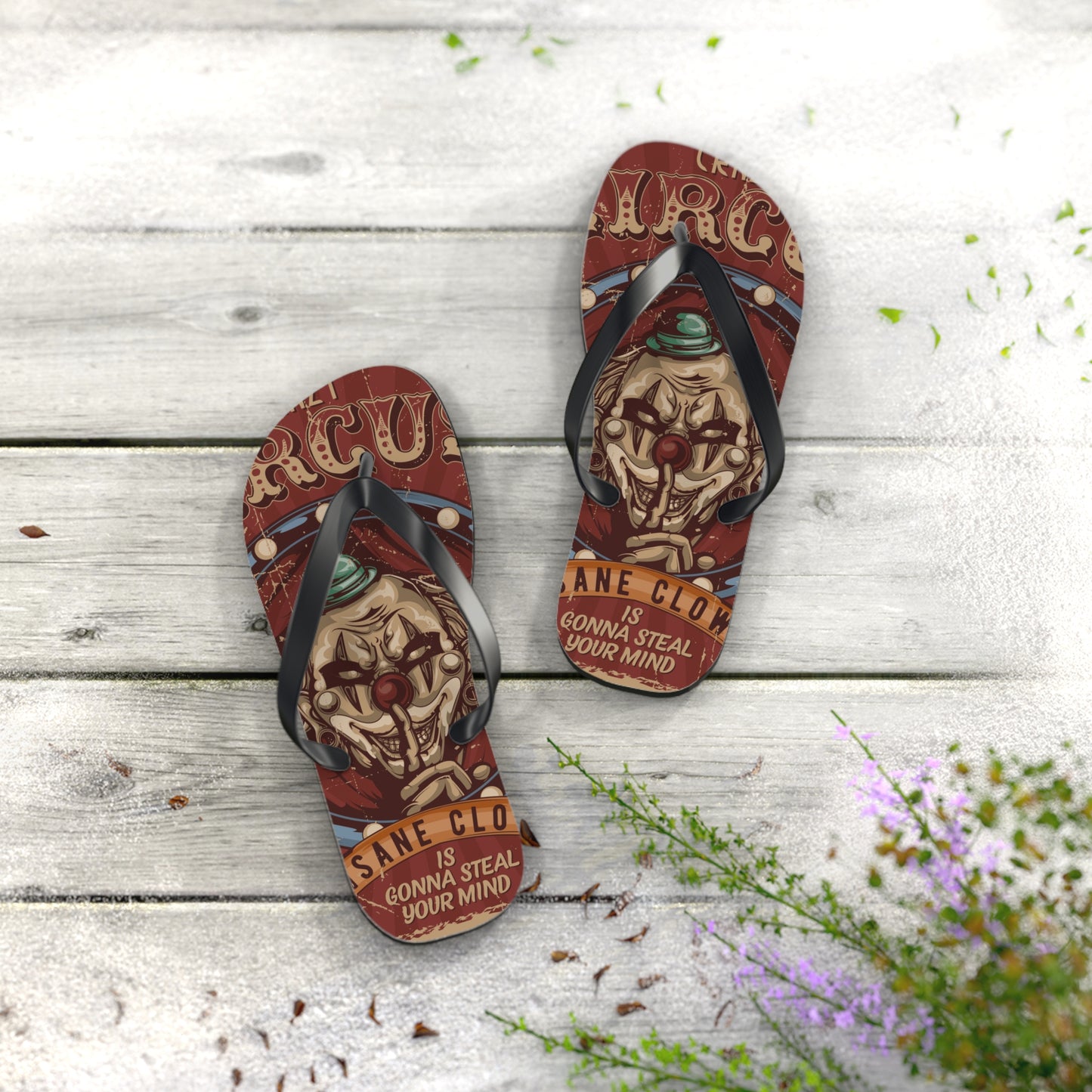 Von Phreak Crazy Circus Flip Flops - Fun Summer Footwear for Clown Lovers (MTO)