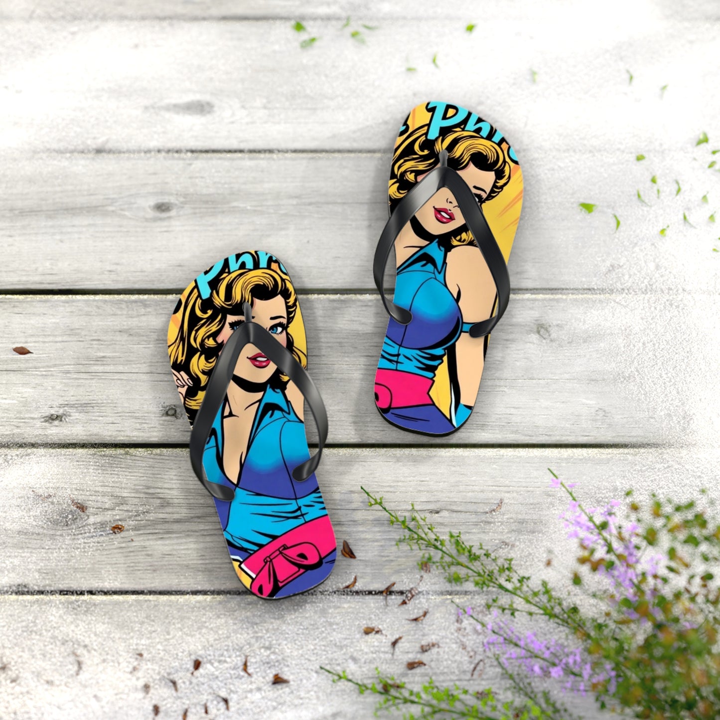 Retro Pop Art Flip Flops - Chic Beach Footwear (MTO)