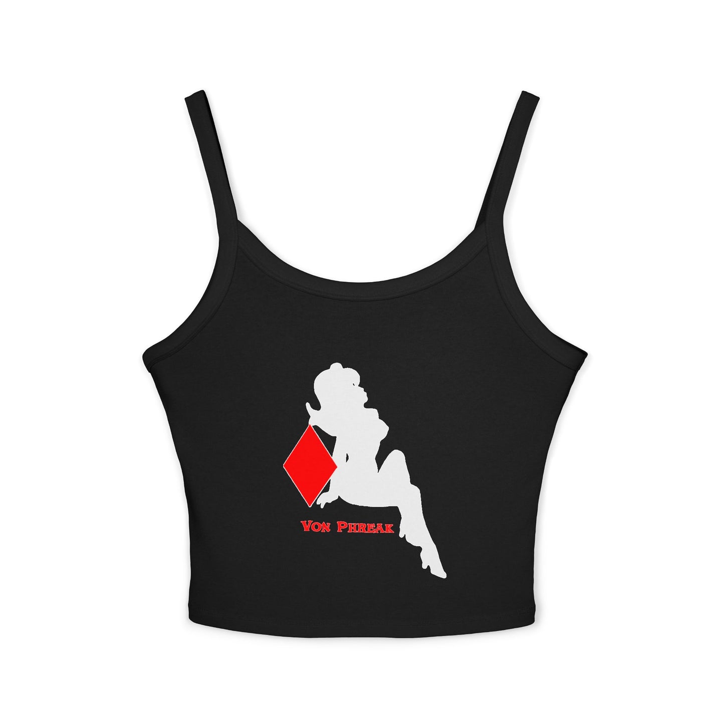 Von Phreak Red Diamond Silhouette of White Mud-Flap Girl Women's Spaghetti Strap Tank Top (MTO)