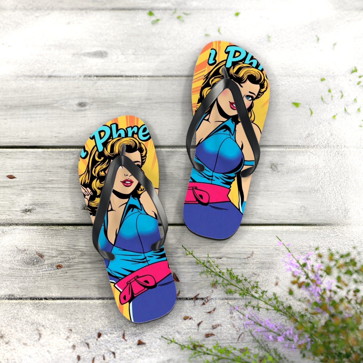 Retro Pop Art Flip Flops - Chic Beach Footwear (MTO)