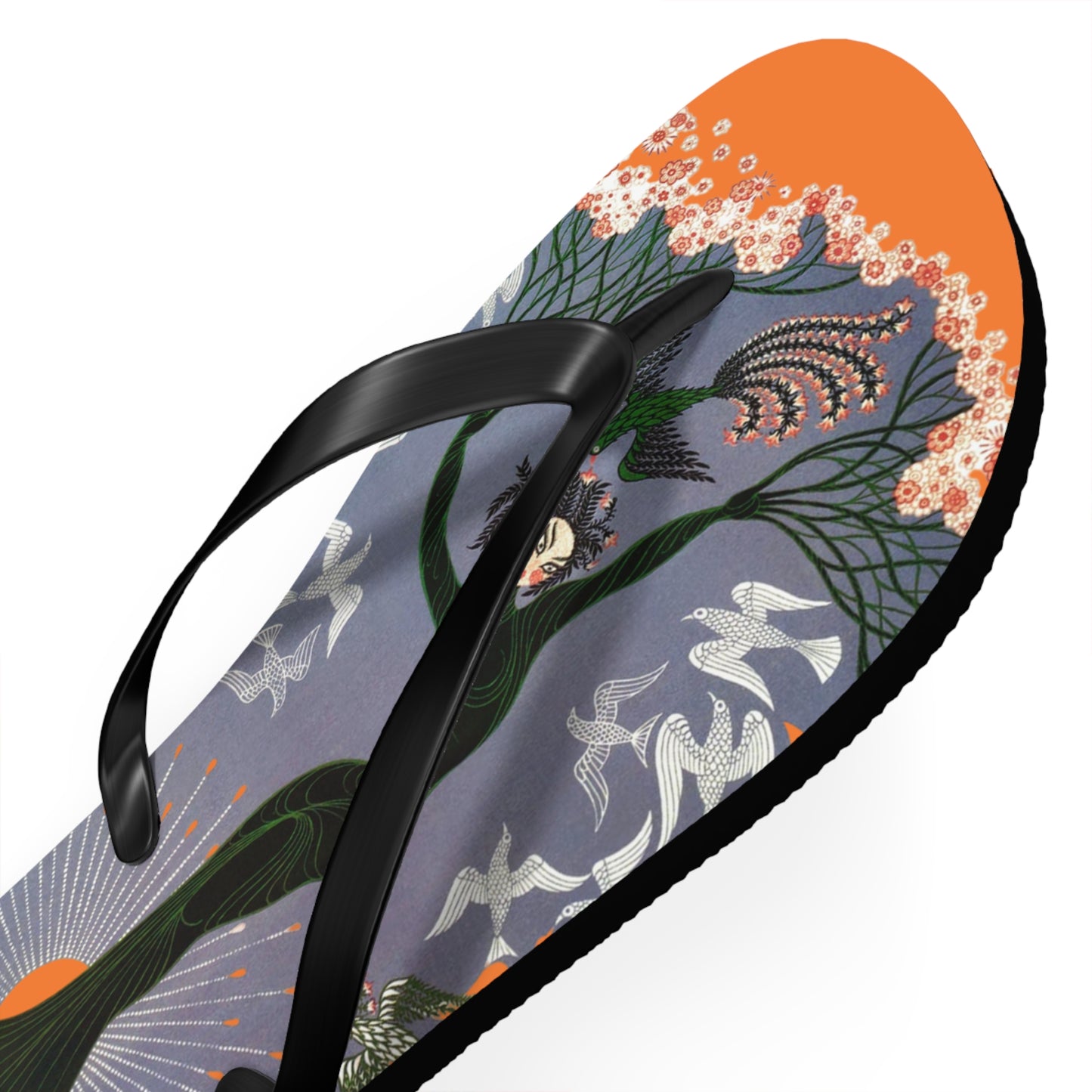 Tree Blossom Lady Flip Flops, Von Phreak Unique Flip Flops, Summer Footwear, Floral Design Beach Shoes, Made to Order