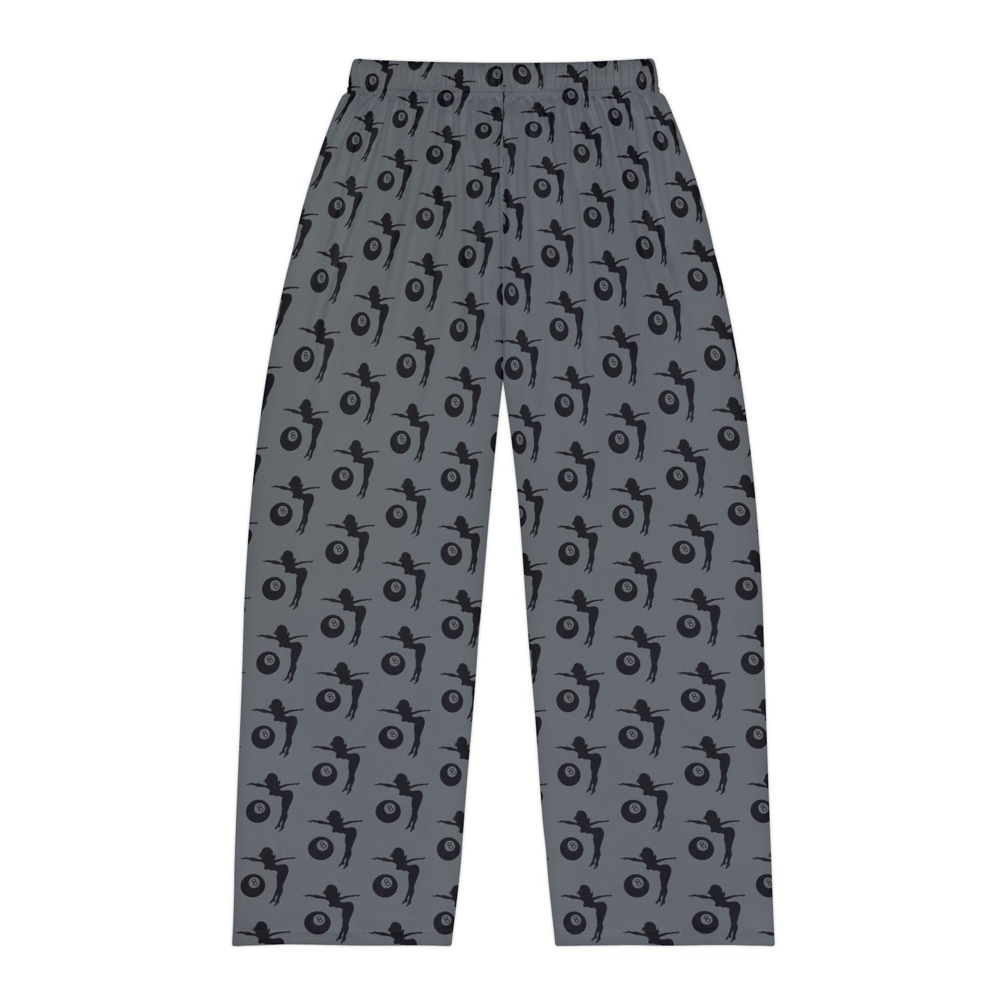 Men's Pajama Pants with Mud-Flap Girl Holding 8-Ball - Grey and Black (MTO)