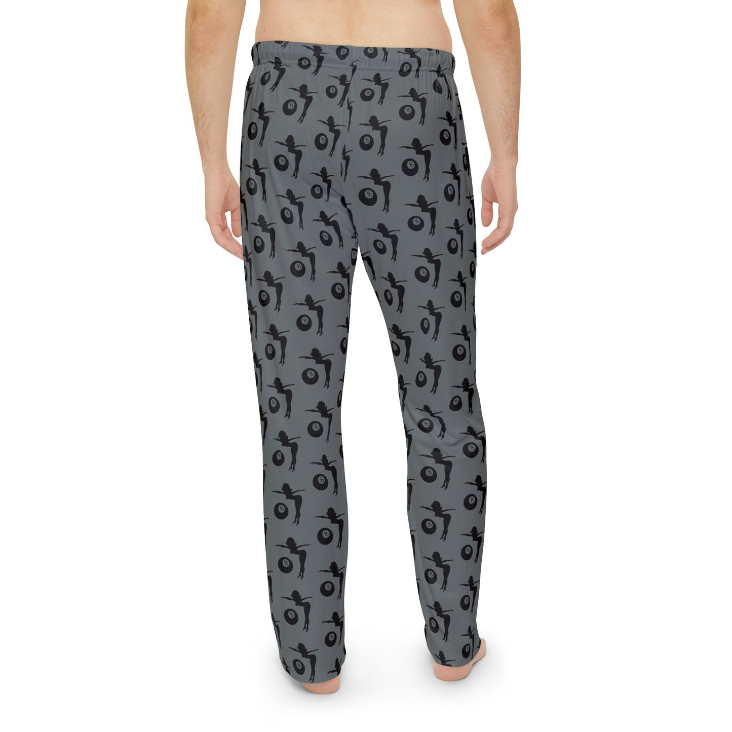 Men's Pajama Pants with Mud-Flap Girl Holding 8-Ball - Grey and Black (MTO)