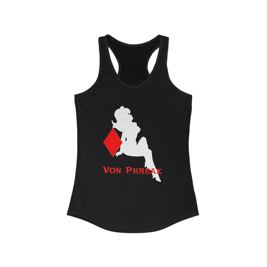 Retro Graphic Racerback Tank, Von Phreak Red Diamond White MudFlap Girl, Women's Ideal Tank Top, Summer Sleeveless Tee, Vintage Style Shirt,