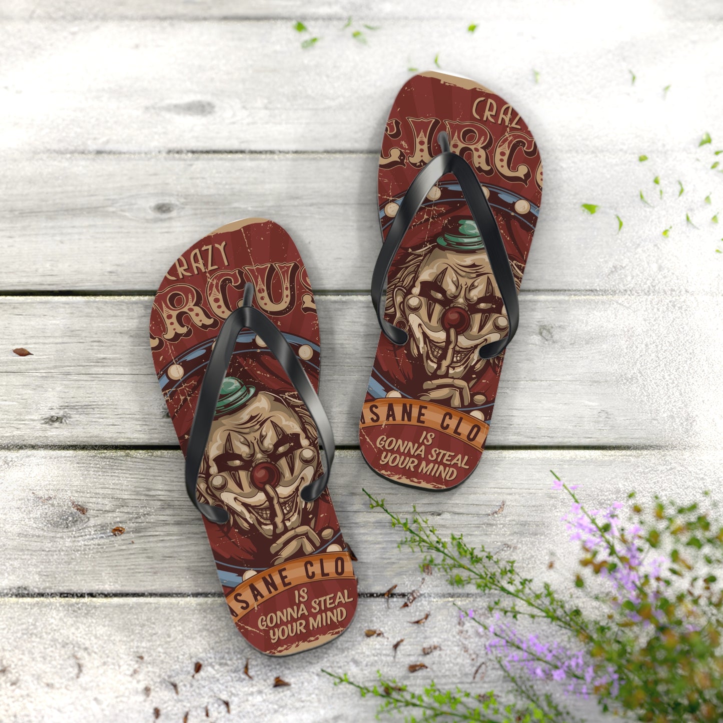 Von Phreak Crazy Circus Flip Flops - Fun Summer Footwear for Clown Lovers (MTO)