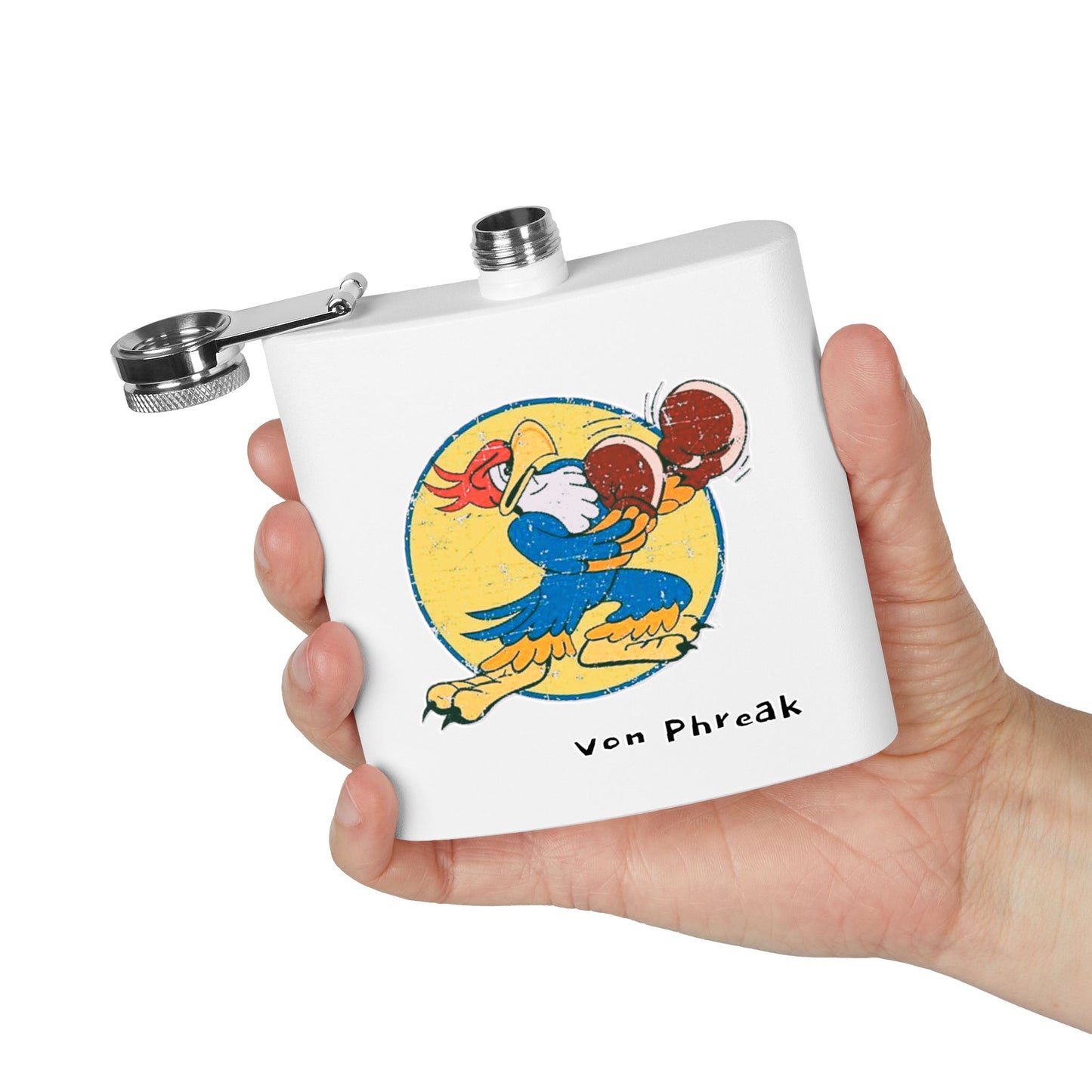 Vintage Rooster Stainless Steel Flask, 6oz - Fist Up Roster by Von Phreak