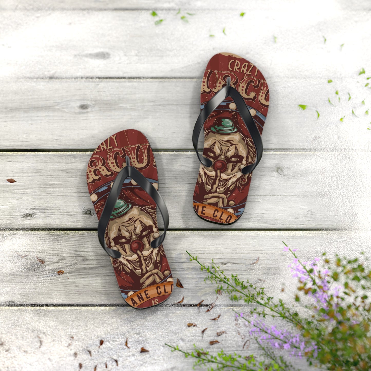 Von Phreak Crazy Circus Flip Flops - Fun Summer Footwear for Clown Lovers (MTO)