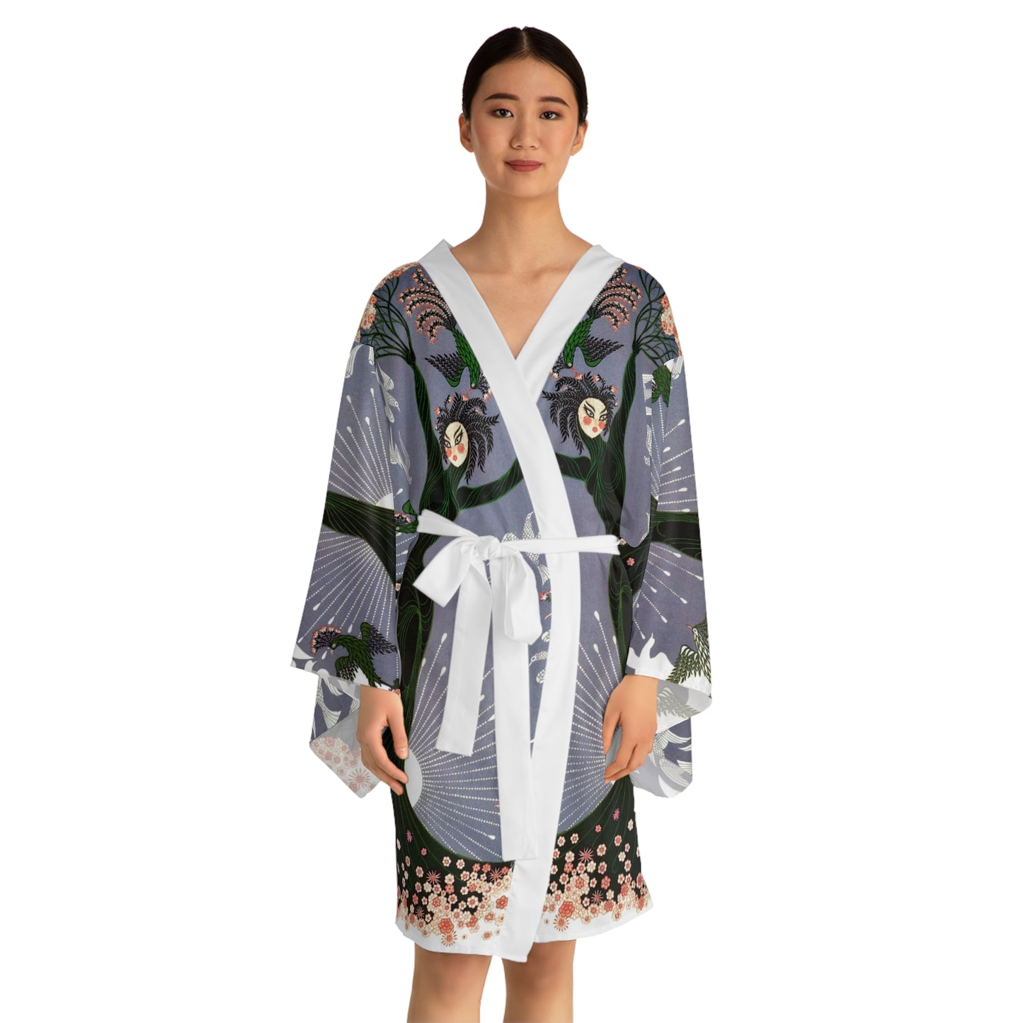 Von Phreak Nature-Inspired Long Sleeve Kimono Robe - Floral Art Design for Relaxation and Style