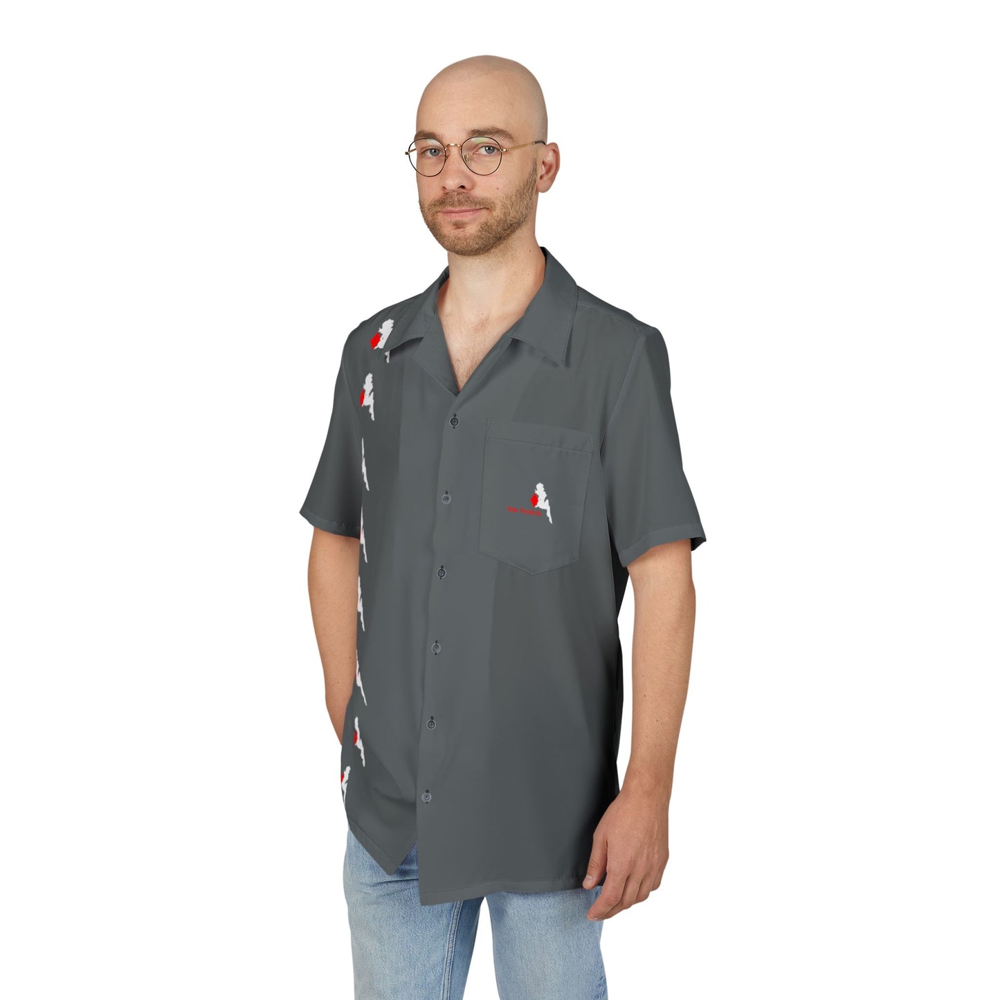 Von Phreak Hawaiian Shirt with Red Diamond & Mud-Flap Girl Design Dark Grey
