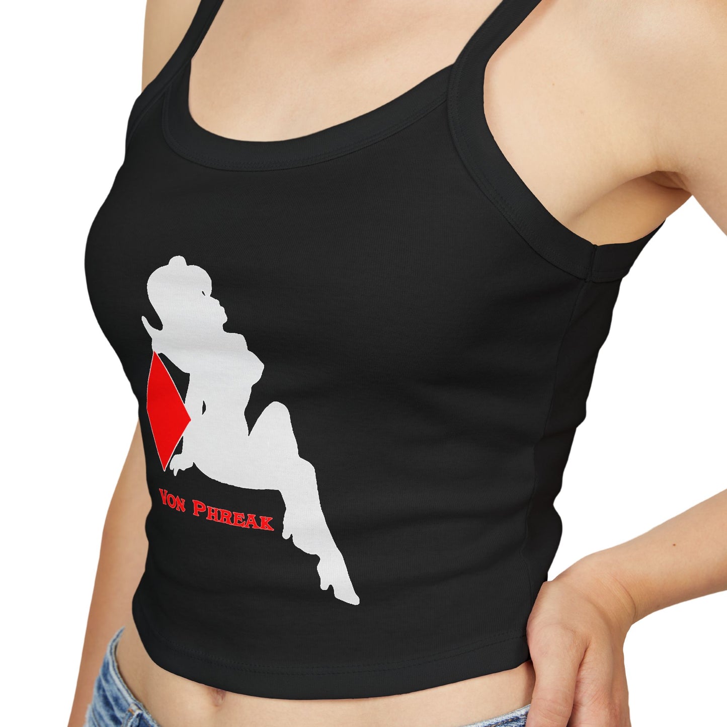 Von Phreak Red Diamond Silhouette of White Mud-Flap Girl Women's Spaghetti Strap Tank Top (MTO)