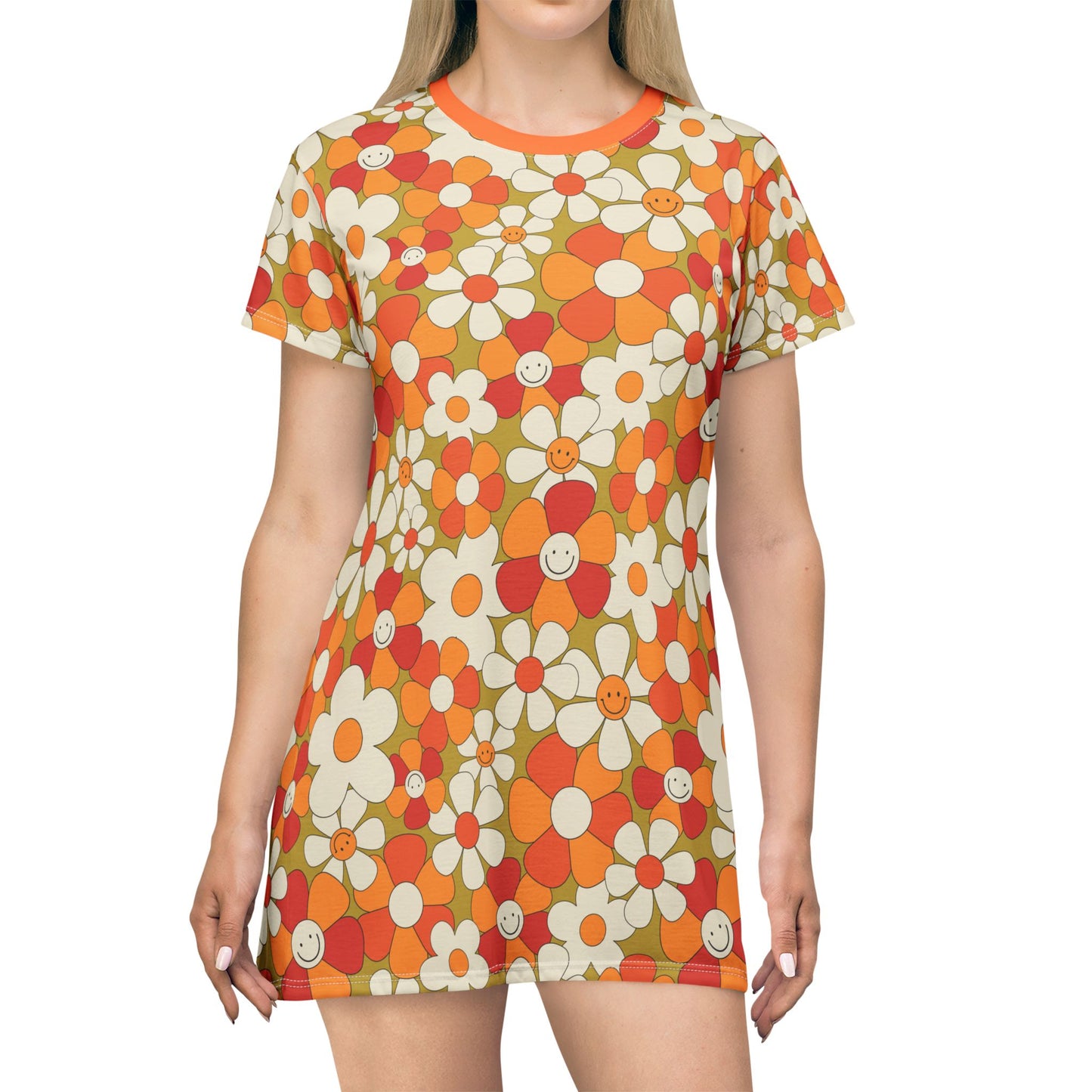 Von Phreak Daisy Smiley Floral T-Shirt Dress for Cheerful Days (MTO)
