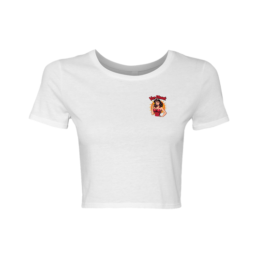 Vintage Pin-Up Style Crop Tee for Trendy Women, Casual Summer Shirt, Gift for Her, Retro Graphic Tee, Festival Outfit