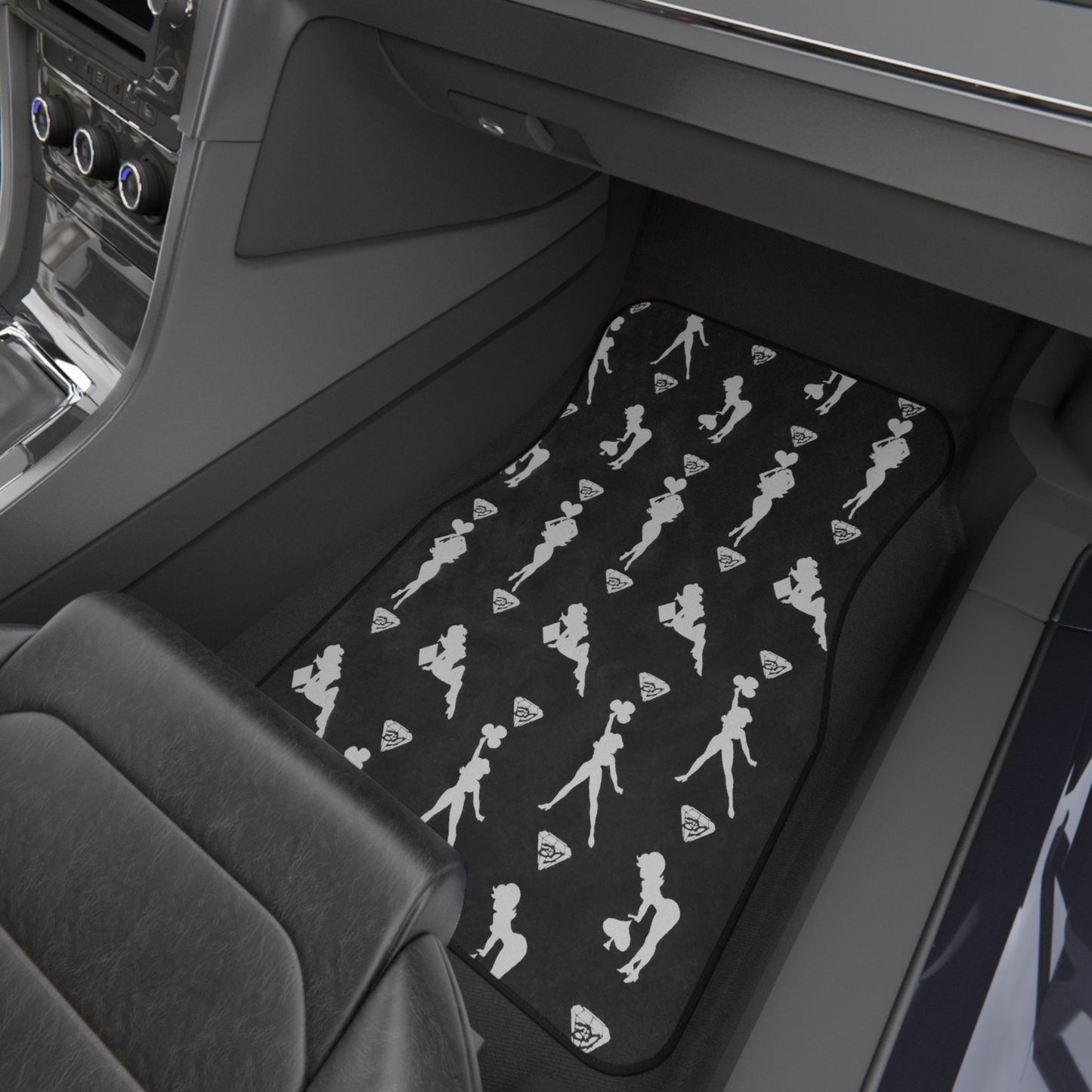 Von Phreak Mud-Flap Girls Silver on Black Stylish Car Mats Set - Modern Silhouette Design for Trendy Vehicles (MTO)