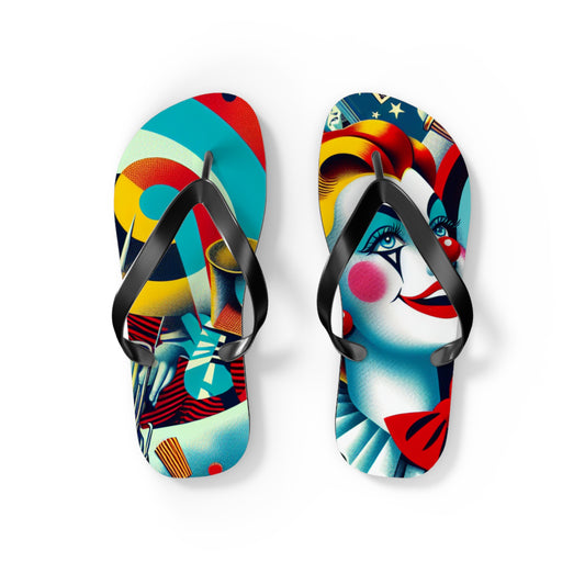 Von Phreak Colorful Vintage Lady Clown Flip Flops, Beach Footwear, Summer Fun Slides, Vacation Sandals, Gift for Pool Lovers (MTO)