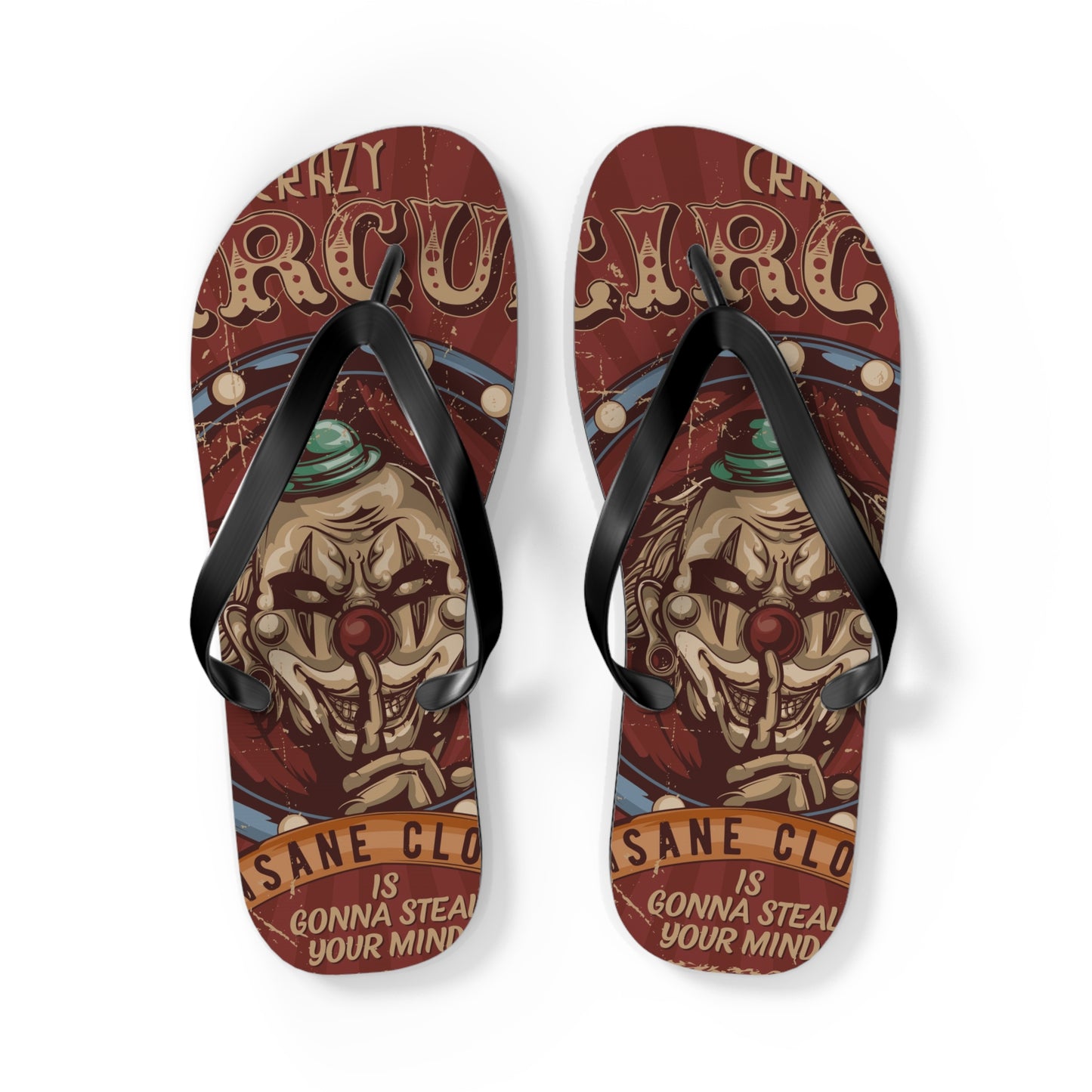 Von Phreak Crazy Circus Flip Flops - Fun Summer Footwear for Clown Lovers (MTO)