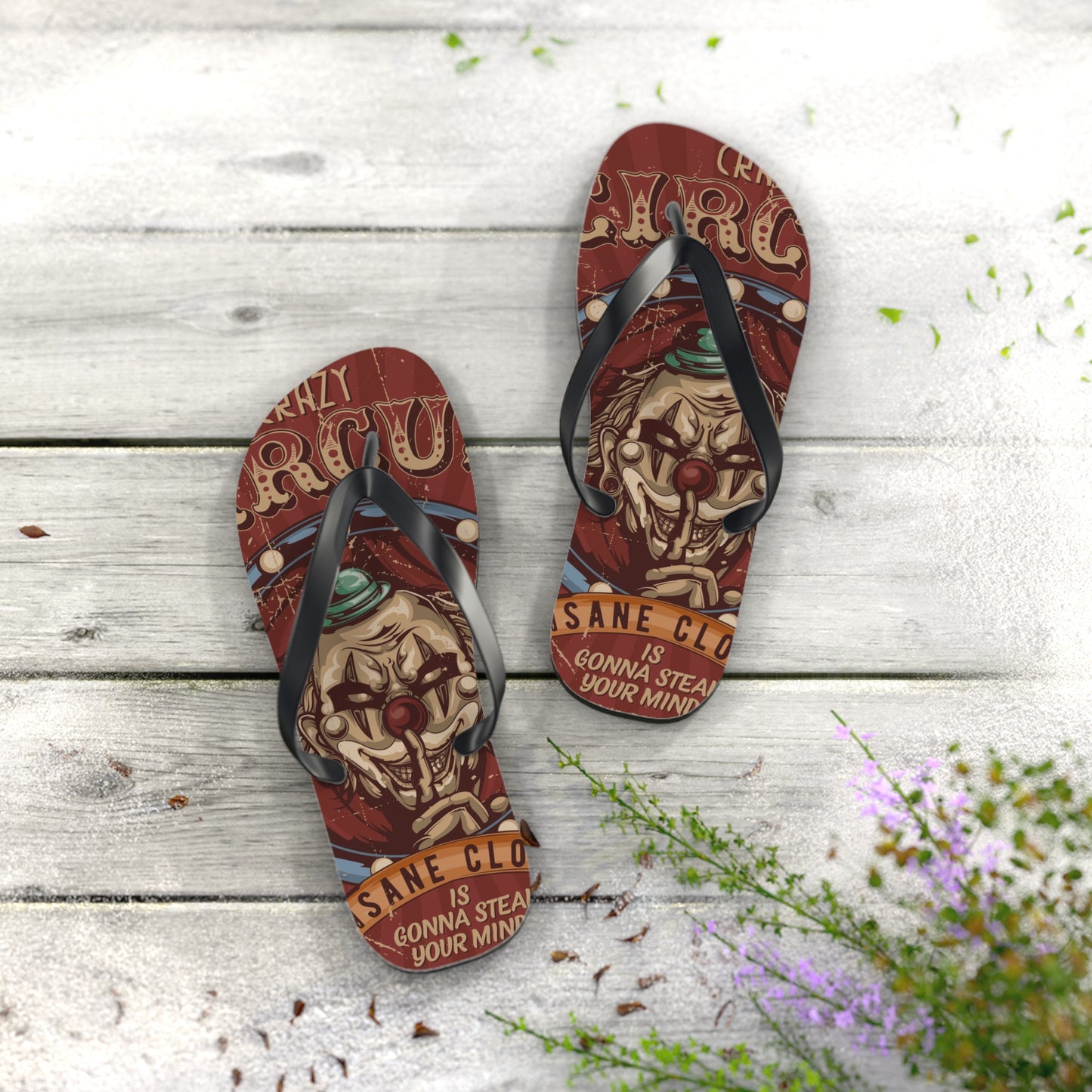 Von Phreak Crazy Circus Flip Flops - Fun Summer Footwear for Clown Lovers (MTO)