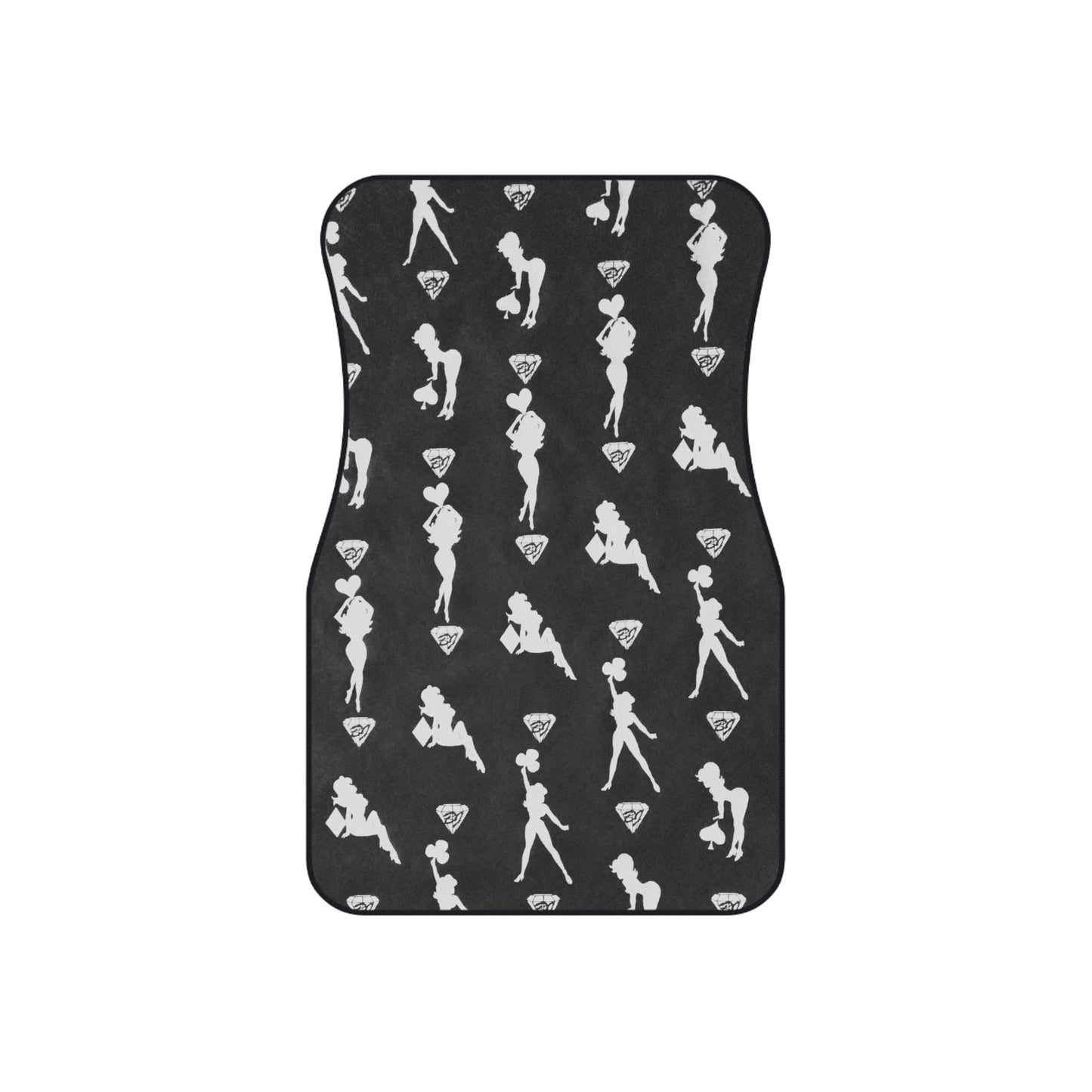 Von Phreak Mud-Flap Girls Silver on Black Stylish Car Mats Set - Modern Silhouette Design for Trendy Vehicles (MTO)
