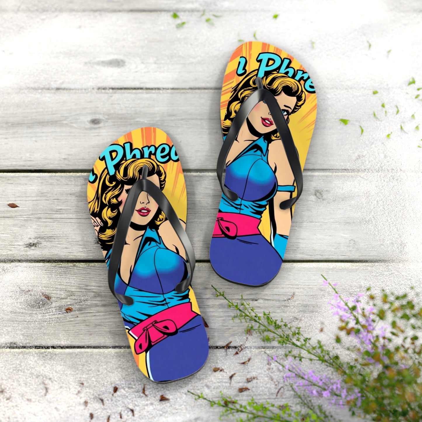 Retro Pop Art Flip Flops - Chic Beach Footwear (MTO)