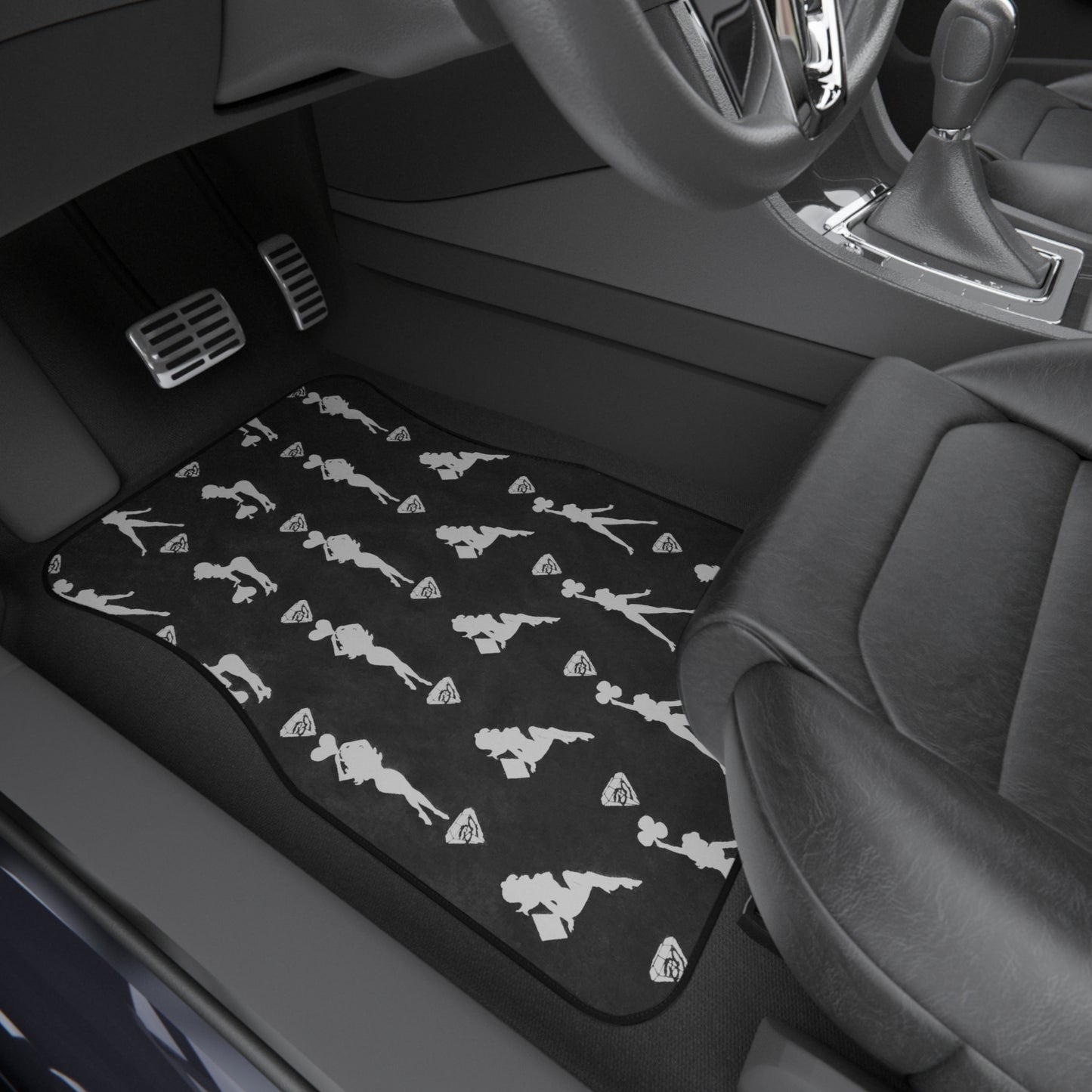 Von Phreak Mud-Flap Girls Silver on Black Stylish Car Mats Set - Modern Silhouette Design for Trendy Vehicles (MTO)