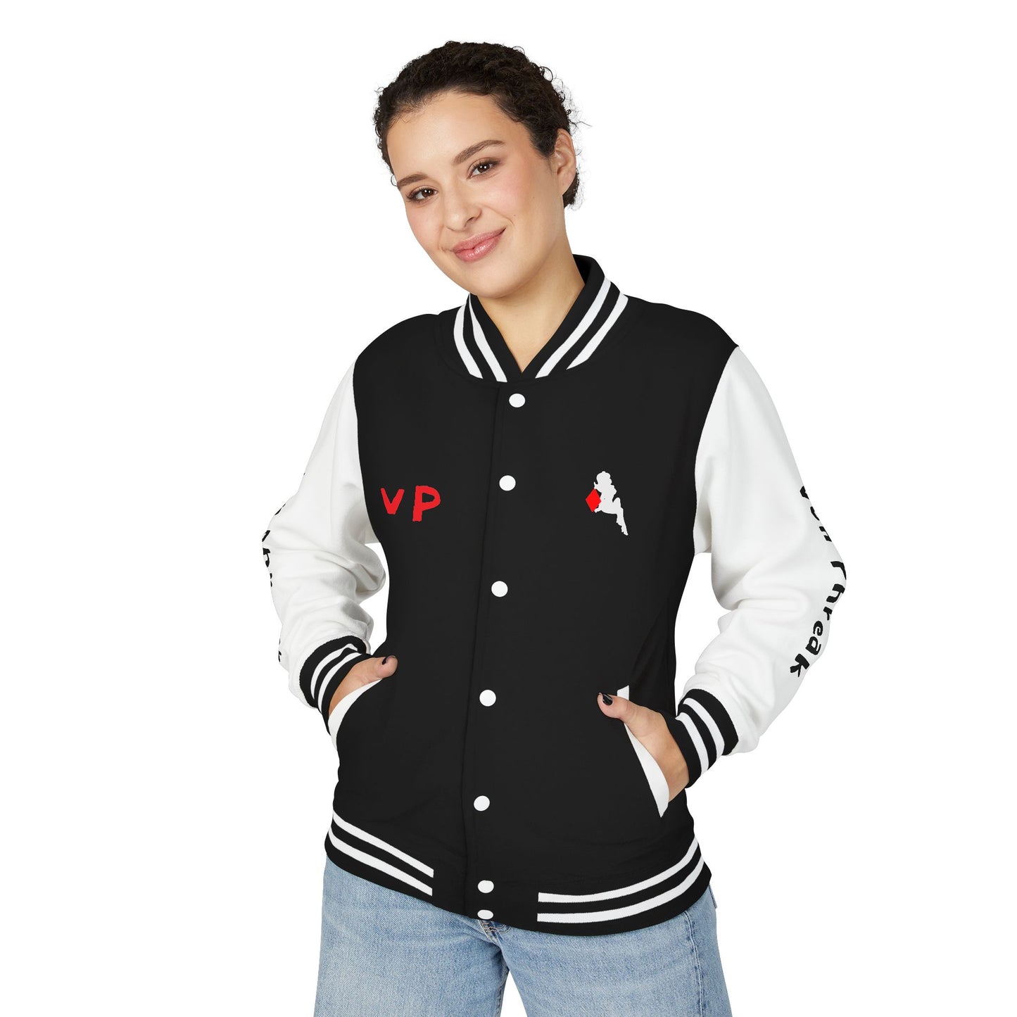 Letterman Jacket with Red Diamond & White Mud-Flap Girl Design