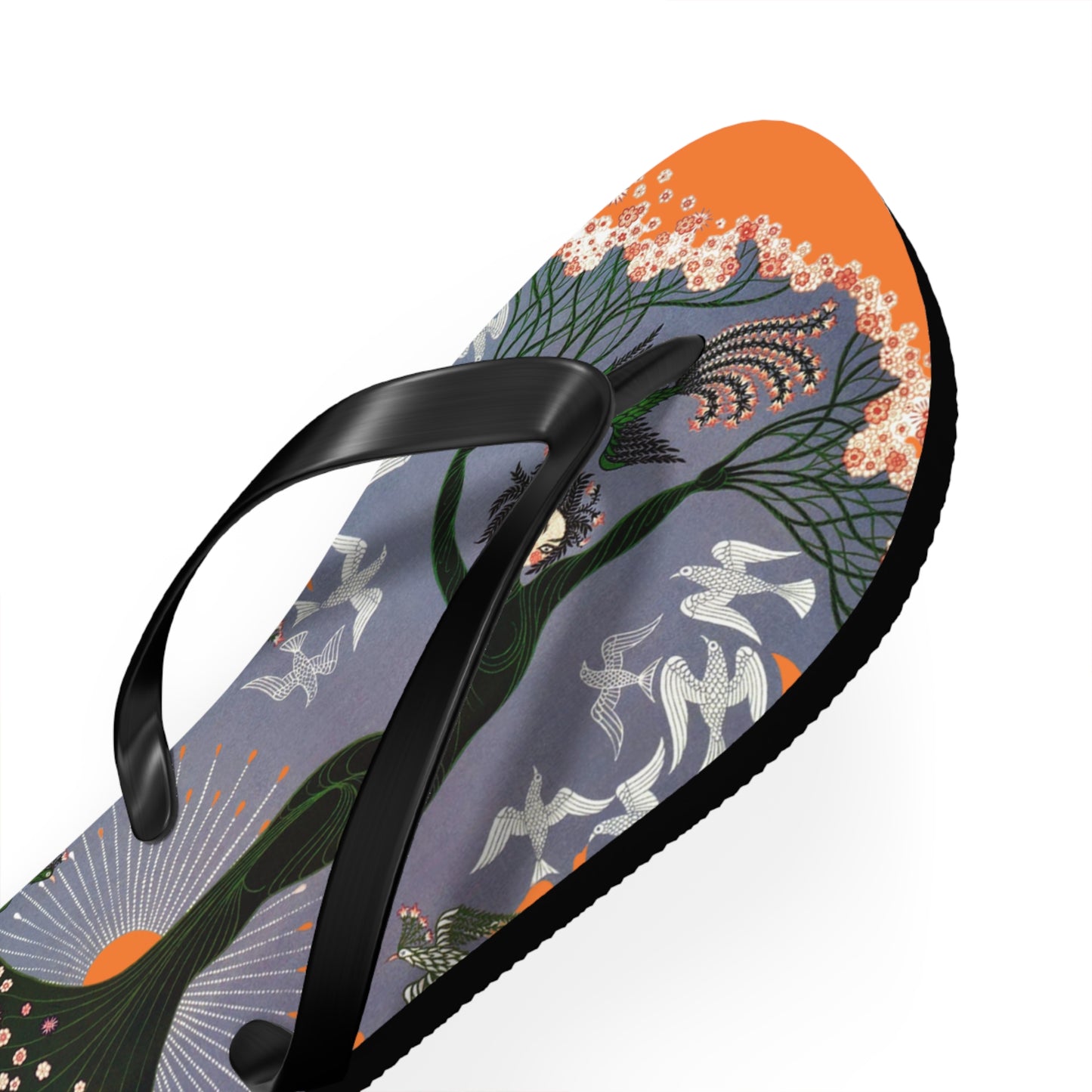 Tree Blossom Lady Flip Flops, Von Phreak Unique Flip Flops, Summer Footwear, Floral Design Beach Shoes, Made to Order