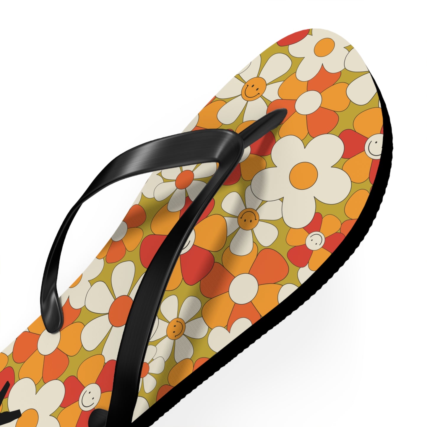 Flip Flops - Von Phreak 60's Daisy Flower with Smileys - Summer Beach Footwear (MTO)