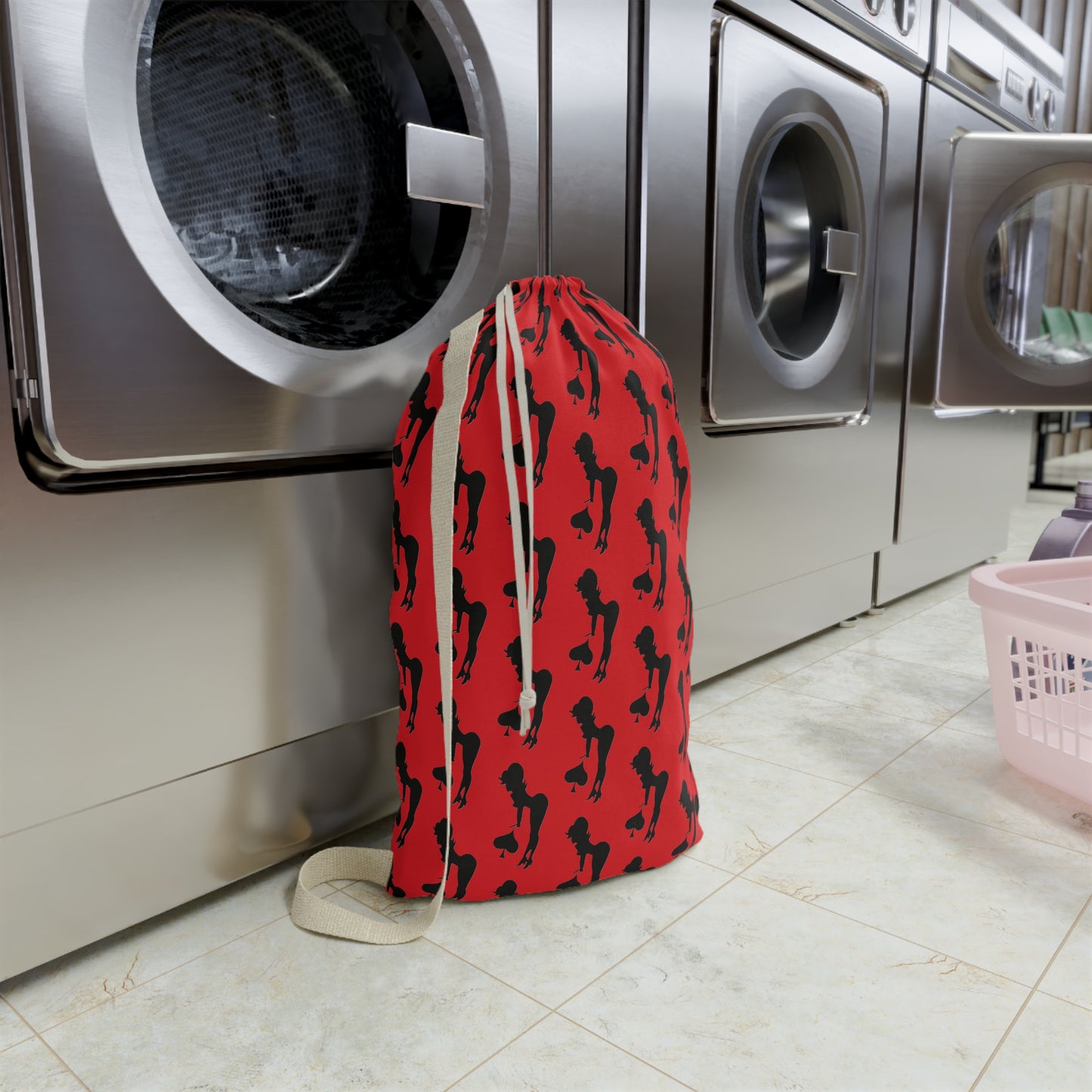 Stylish Red Laundry Bag with Fun Silhouette of Spade Girl Design (MTO)