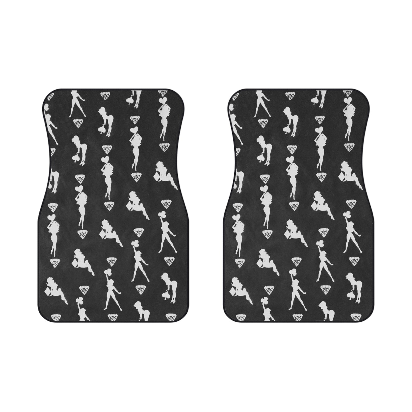 Von Phreak Mud-Flap Girls Silver on Black Stylish Car Mats Set - Modern Silhouette Design for Trendy Vehicles (MTO)