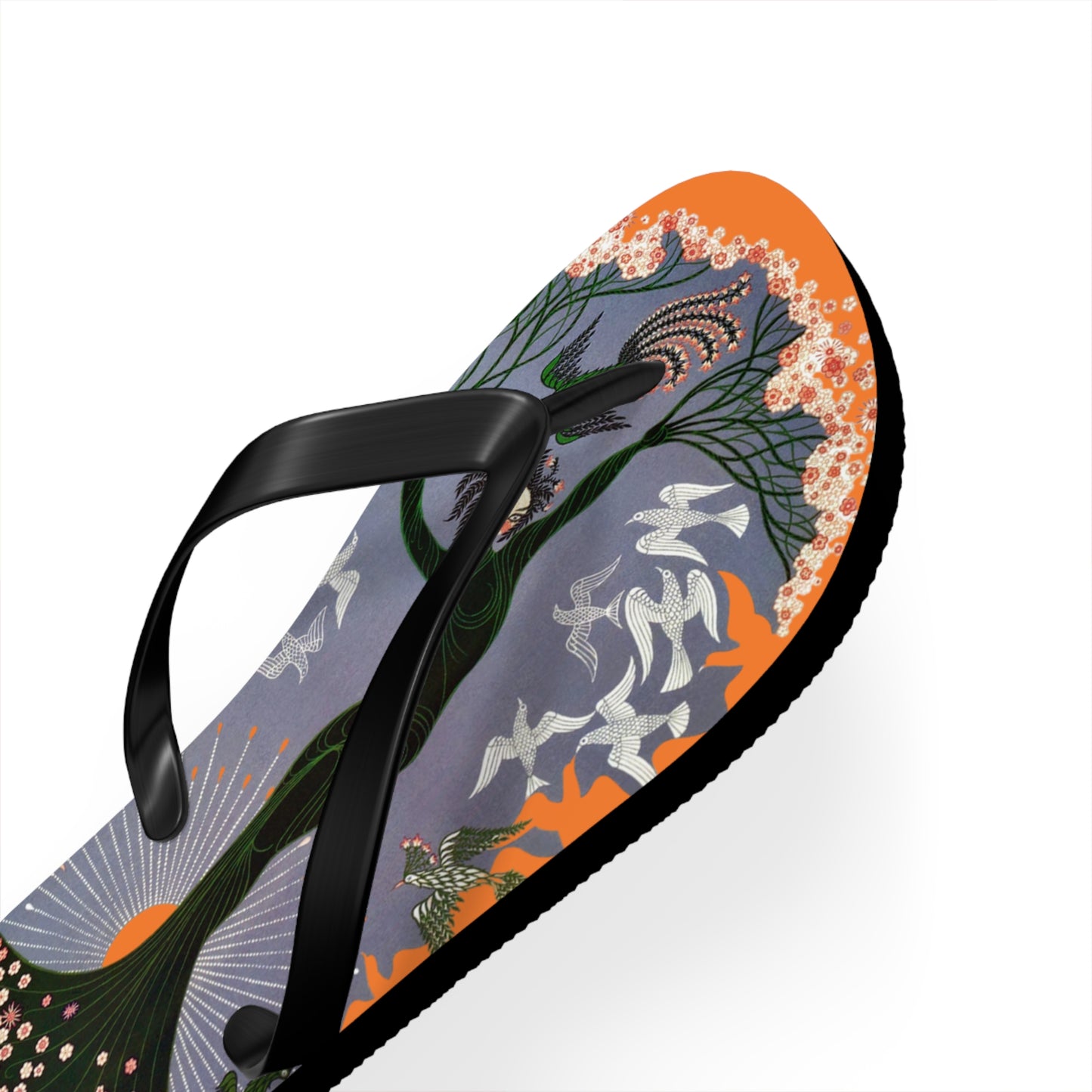 Tree Blossom Lady Flip Flops, Von Phreak Unique Flip Flops, Summer Footwear, Floral Design Beach Shoes, Made to Order
