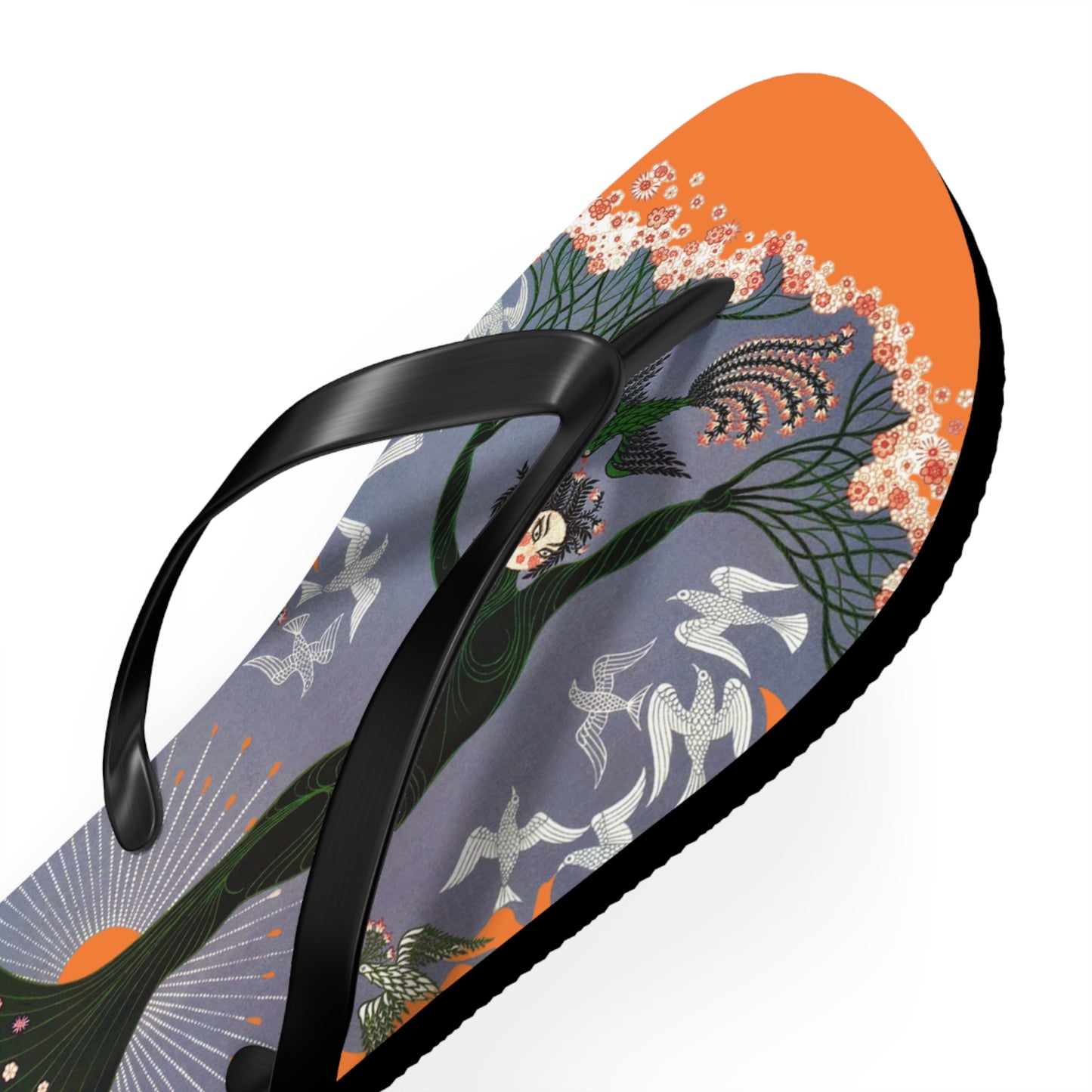 Tree Blossom Lady Flip Flops, Von Phreak Unique Flip Flops, Summer Footwear, Floral Design Beach Shoes, Made to Order