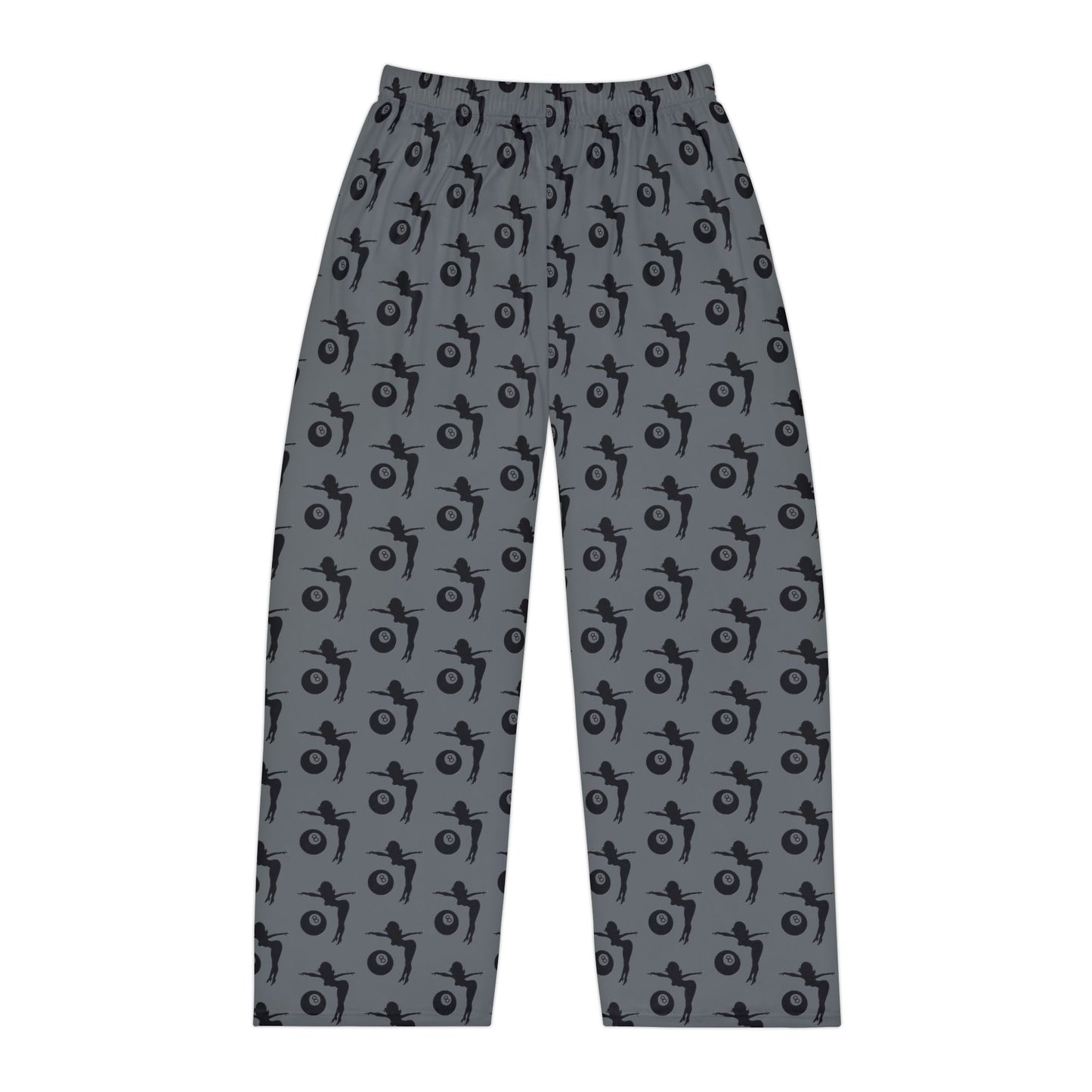 Men's Pajama Pants with Mud-Flap Girl Holding 8-Ball - Grey and Black (MTO)
