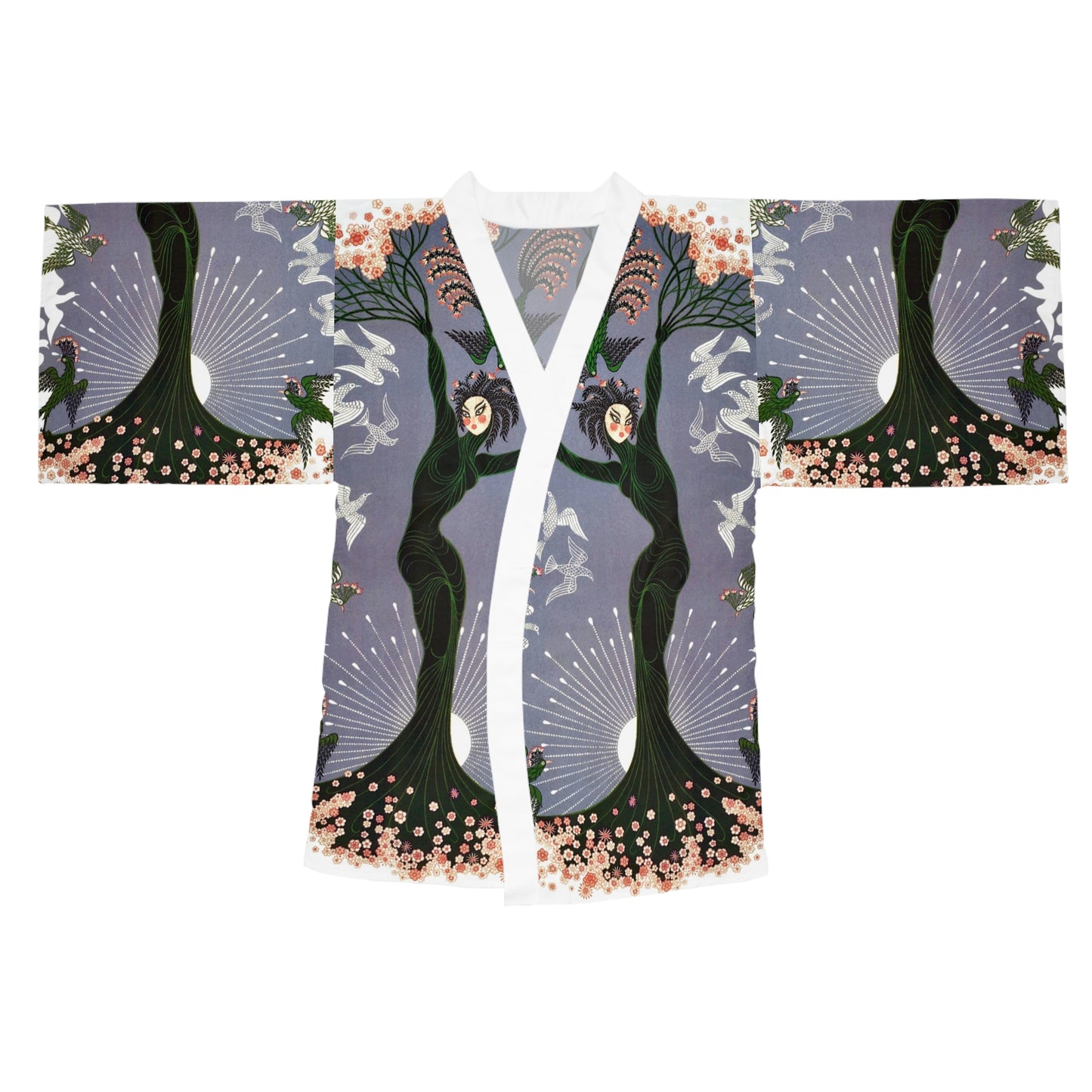 Von Phreak Nature-Inspired Long Sleeve Kimono Robe - Floral Art Design for Relaxation and Style